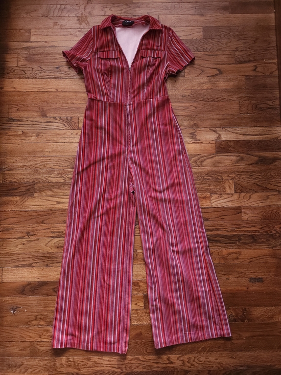 Cider Pants - Cider Red Striped Wide Leg Jumpsuit • Vintage-Style 70s Disco Boho